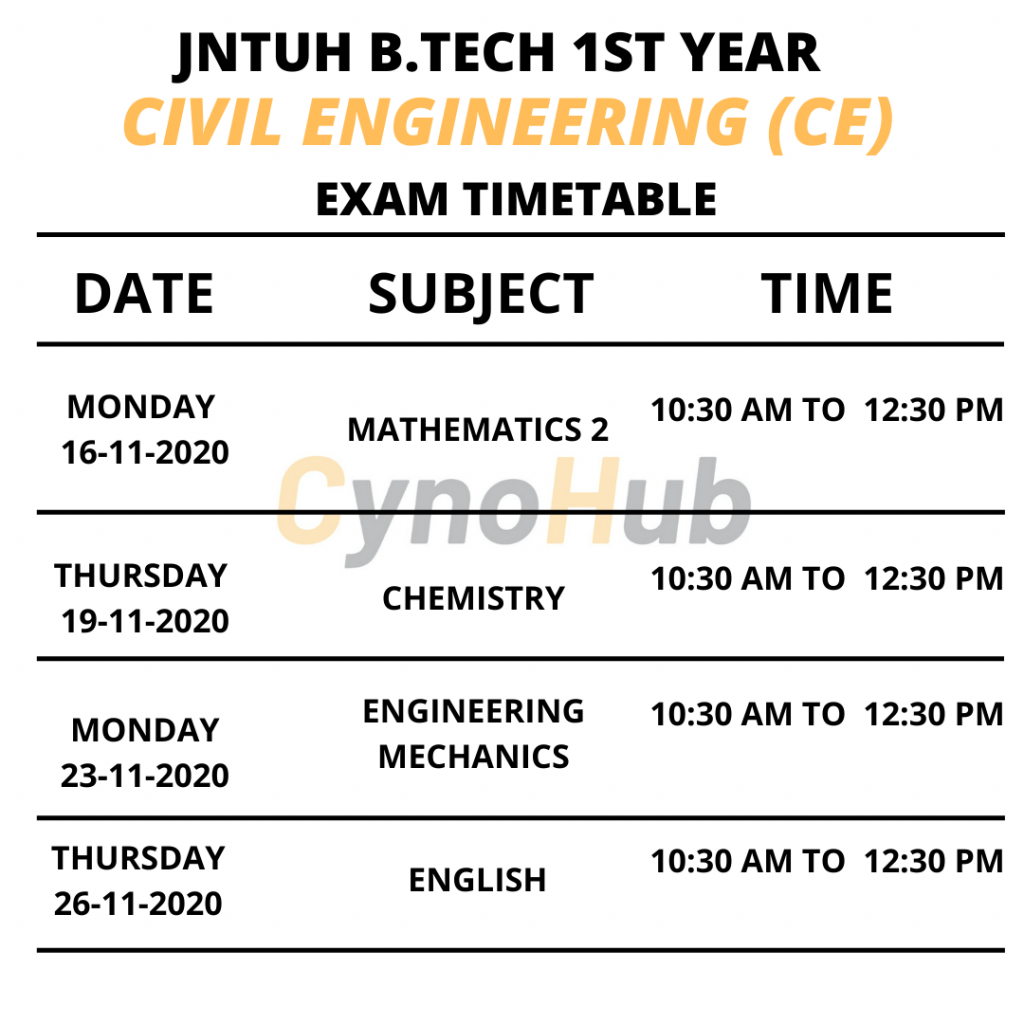 civil engineering timetable