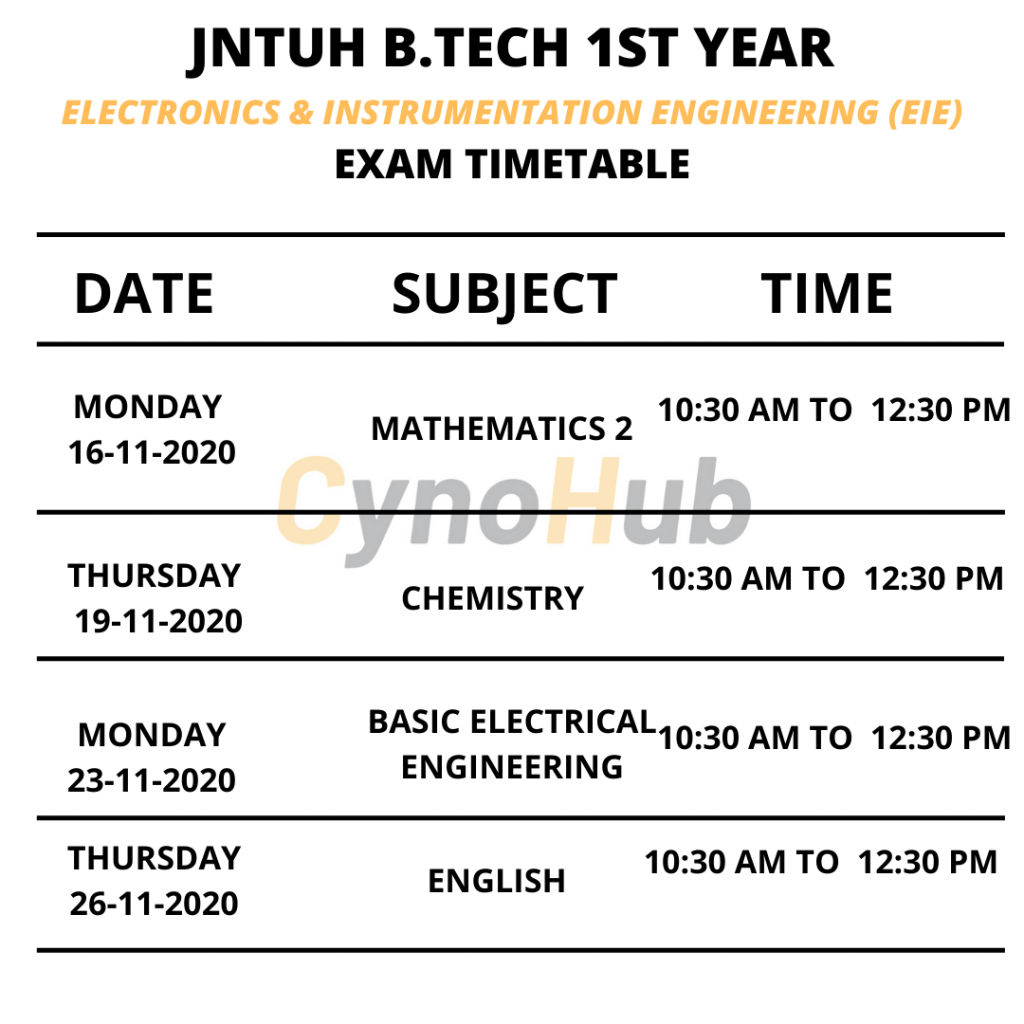electronics & instrumental Engineering EIE timetable